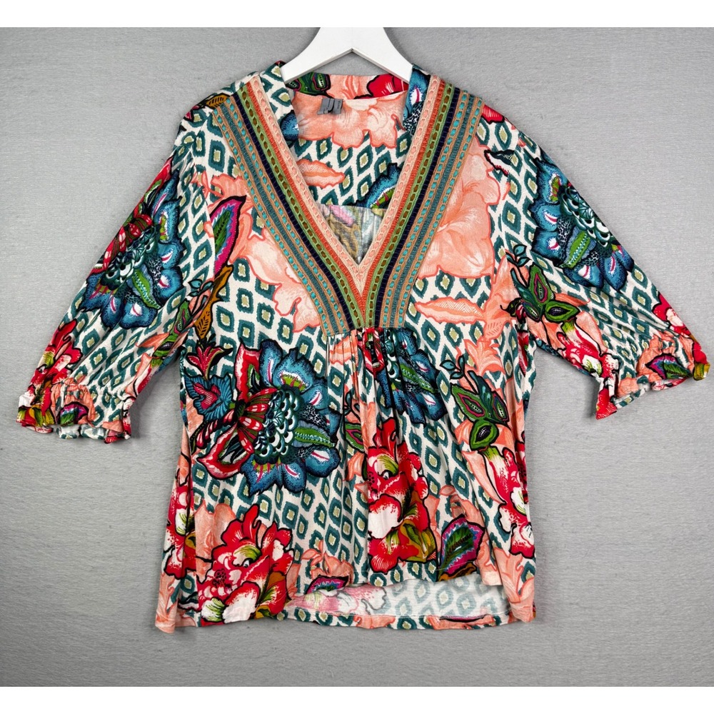 Anthropologie Blank London Stephanie Top Women XL Embroidered Floral V-Neck Boho